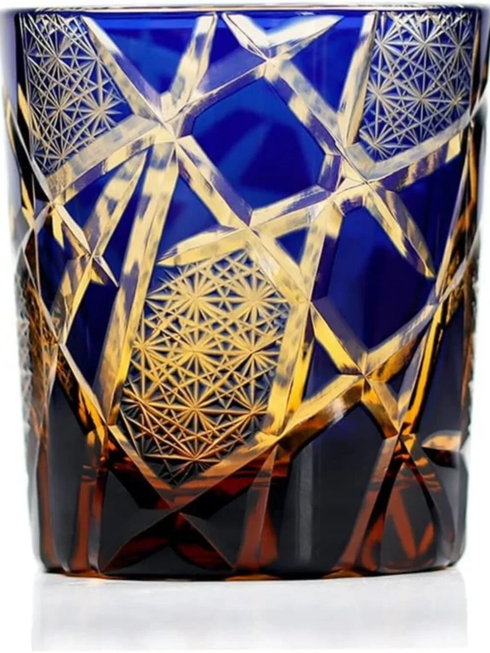 Elegant Cobalt Blue Crystal Old Fashioned Glasses - 9oz Whiskey & Cocktail Set